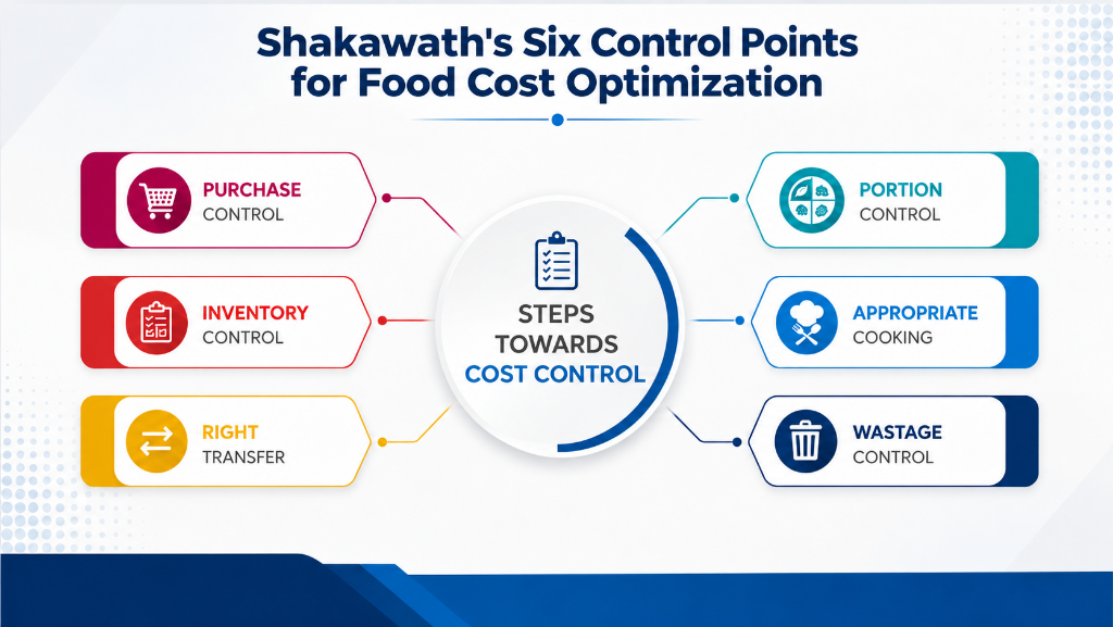 Shakawath's Six Control Points for Food Cost Optimization Diagram